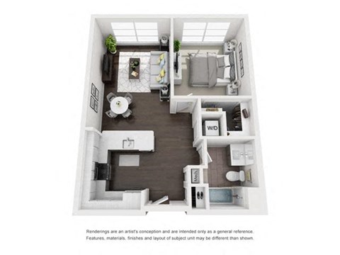 Floor plan for 1 bed, 1 bath, 695 sqft