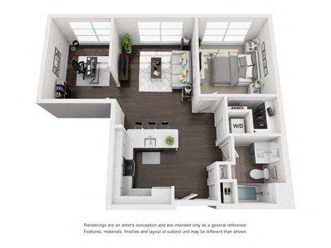 Floor plan for 1 bed, 1 bath, 860 sqft