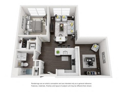 Floor plan for 1 bed, 1 bath