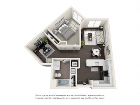 Floor plan for 1 bed, 1 bath, 855 sqft