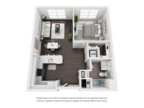 Floor plan for 1 bed, 1 bath, 758 sqft