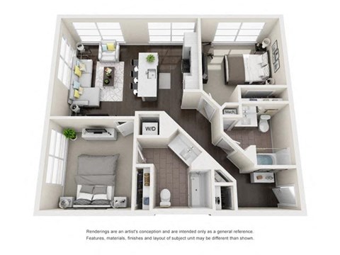 Floor plan for 2 beds, 2 baths, 1018 sqft