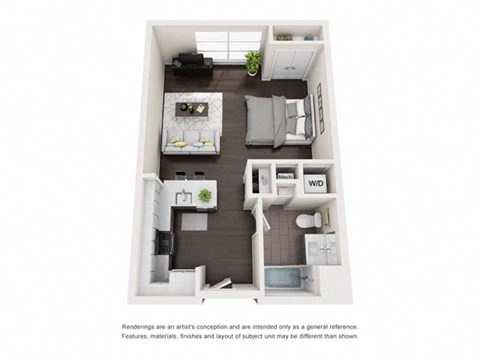 Floor plan for studio, 1 bath, 560 sqft