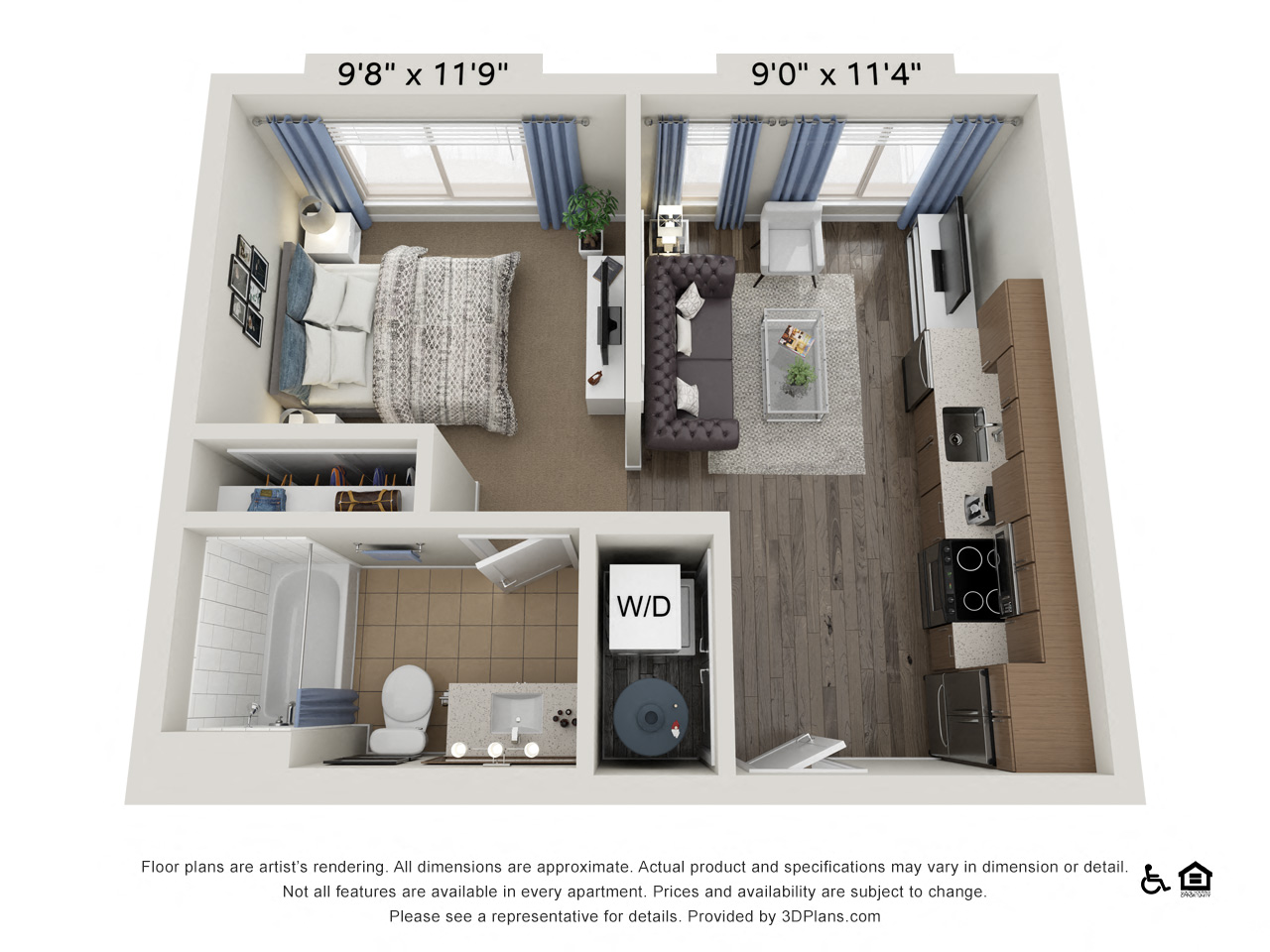 Floor plan for studio, 1 bath, 457 sqft