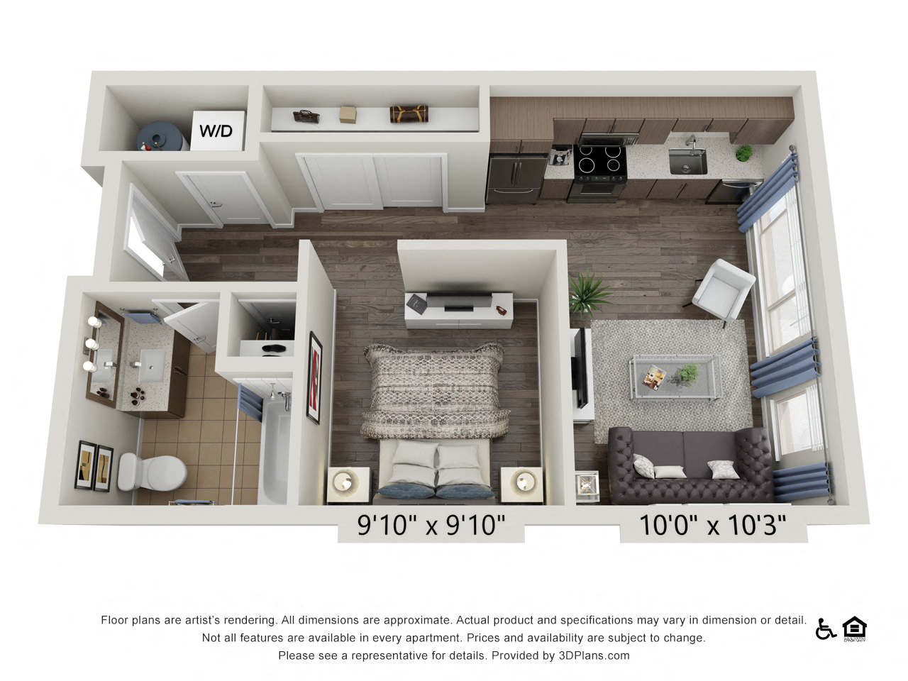 Floor plan for studio, 1 bath, 534 sqft