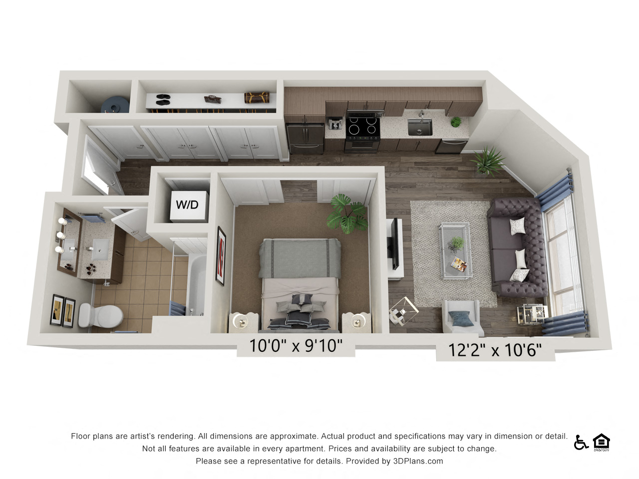 Floor plan for studio, 1 bath, 505 sqft