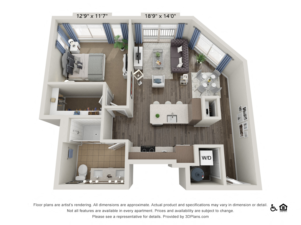 Floor plan for 1 bed, 1 bath, 846 sqft