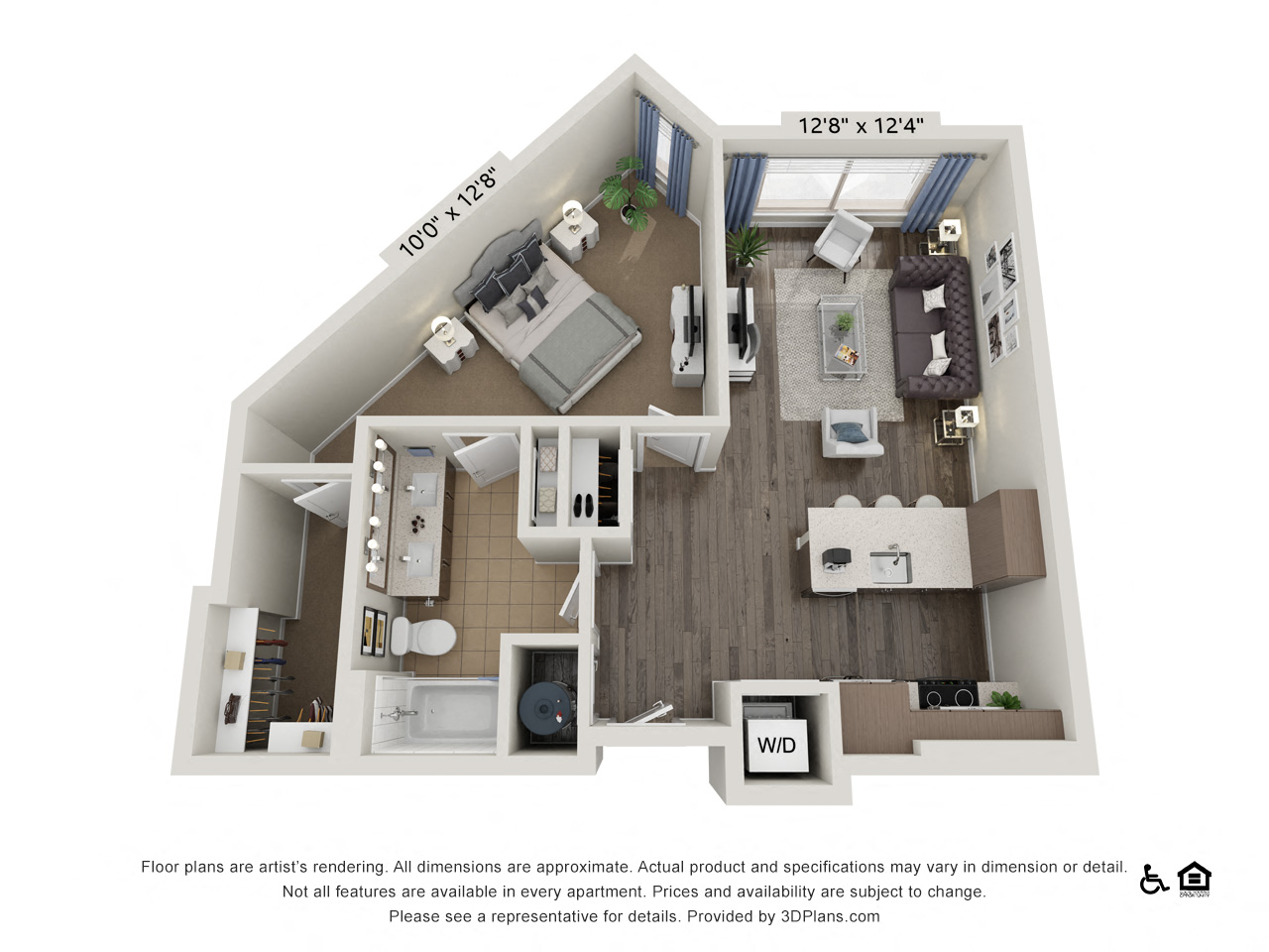 Floor plan for 1 bed, 1 bath, 793 sqft