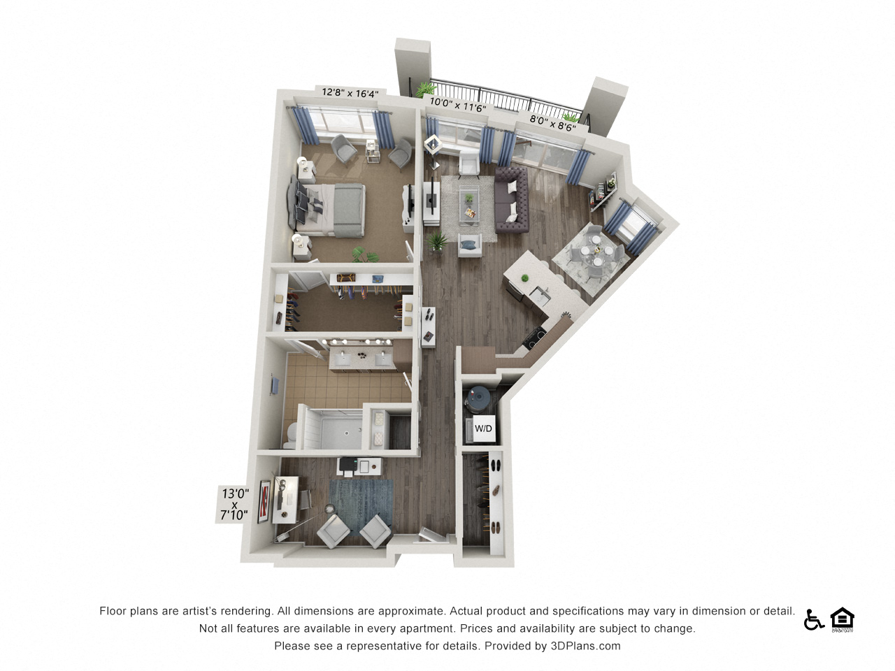 Floor plan for 1 bed, 1 bath, 1084 sqft