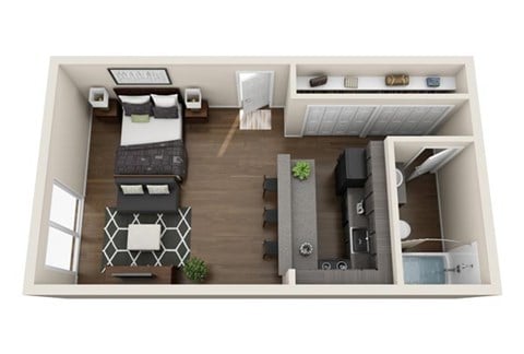 Floor plan for studio, 1 bath, 500 sqft
