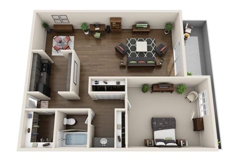 Floor plan for 1 bed, 1 bath, 792 sqft