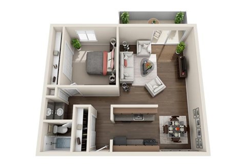 Floor plan for 1 bed, 1 bath, 719 sqft