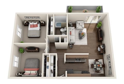 Floor plan for 2 beds, 1 bath, 900 sqft