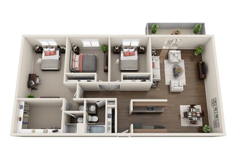 Floor plan for 3 beds, 2 baths, 1212 sqft