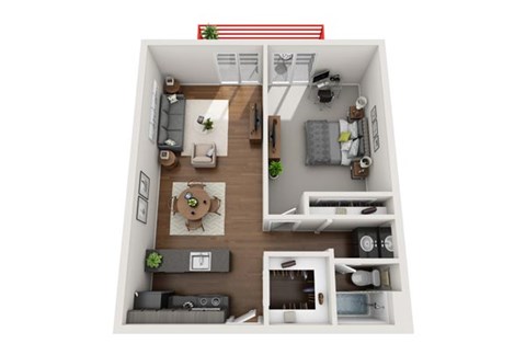 Floor plan for 1 bed, 1 bath, 700 sqft