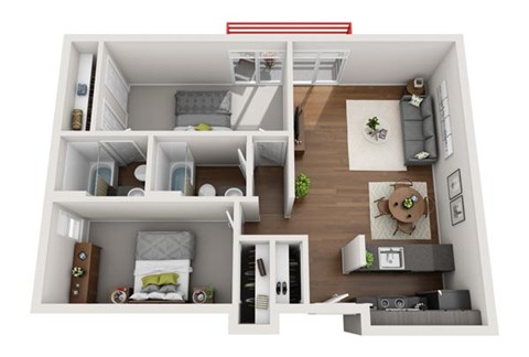 Floor plan for 2 beds, 2 baths, 1050 sqft