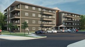 Portage La Prairie apartment for rent - a rendering of an apartment building on a city street
