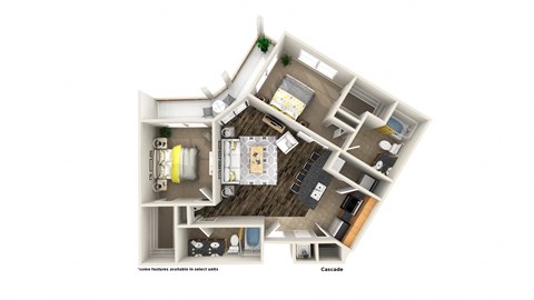Floor plan for 2 beds, 2 baths, 1125 sqft