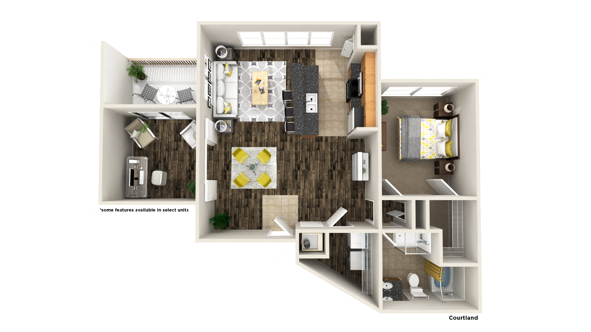Floor plan for 1 bed, 1 bath, 1094 sqft