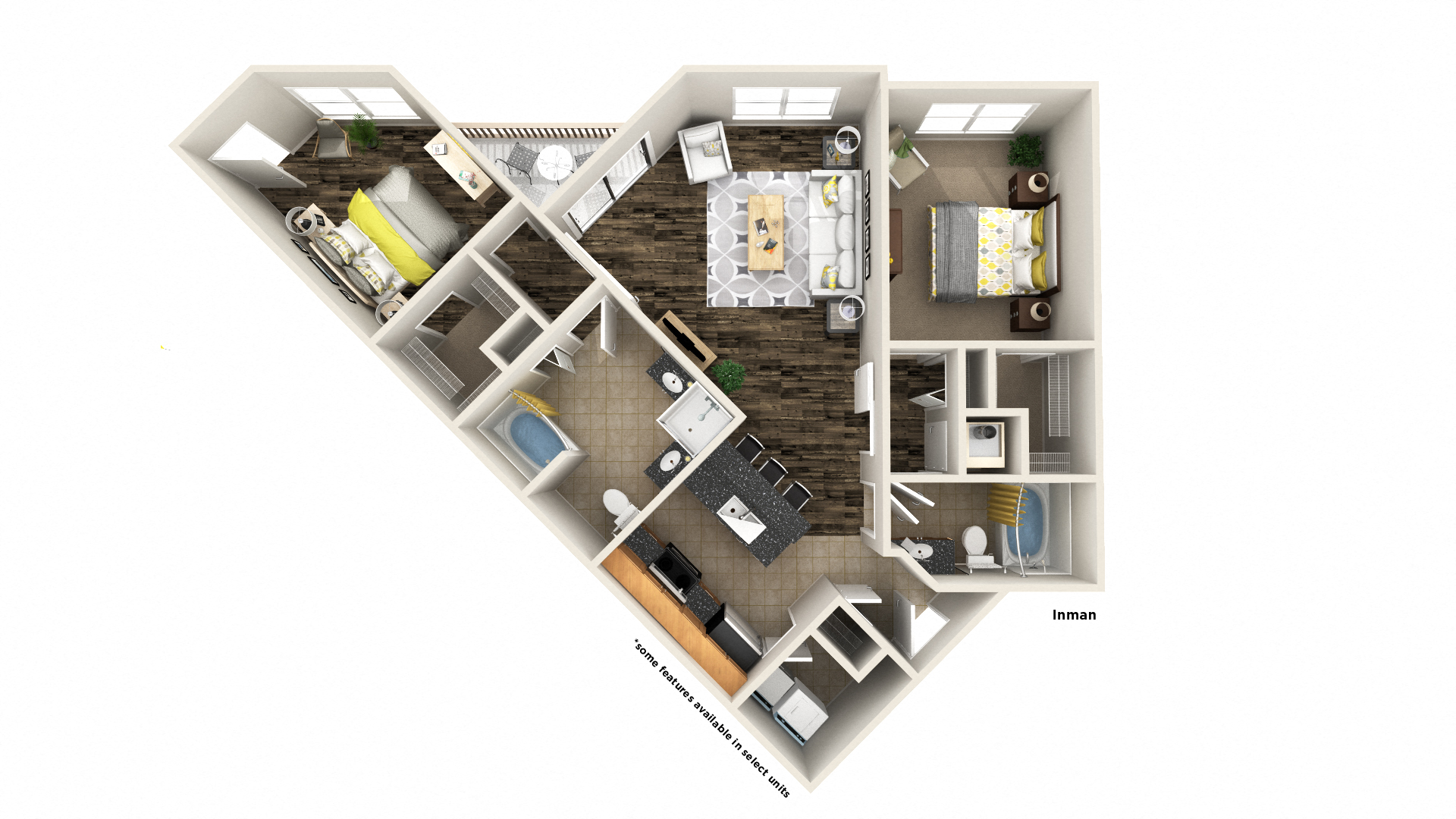 Floor plan for 2 beds, 2 baths, 1234 sqft