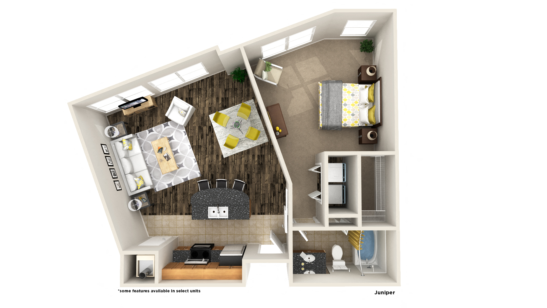 Floor plan for 1 bed, 1 bath, 828 sqft