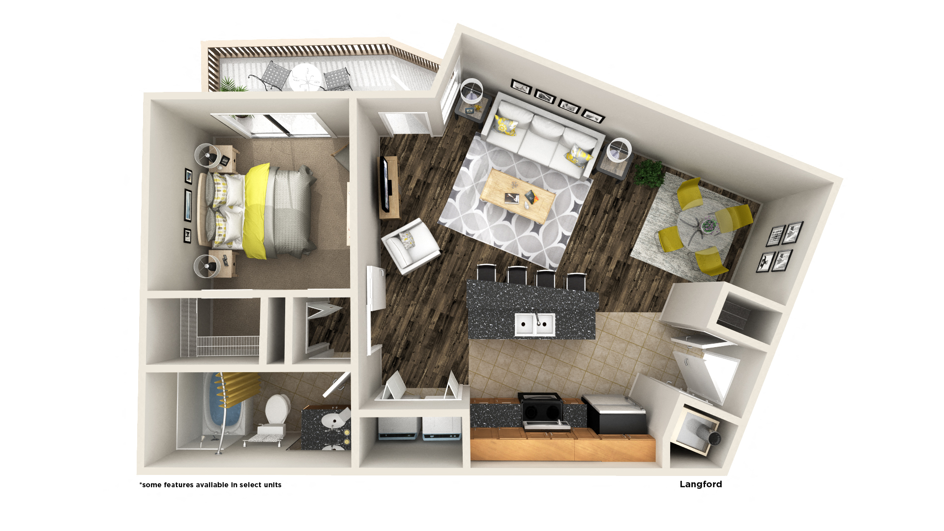 Floor plan for 1 bed, 1 bath, 824 sqft