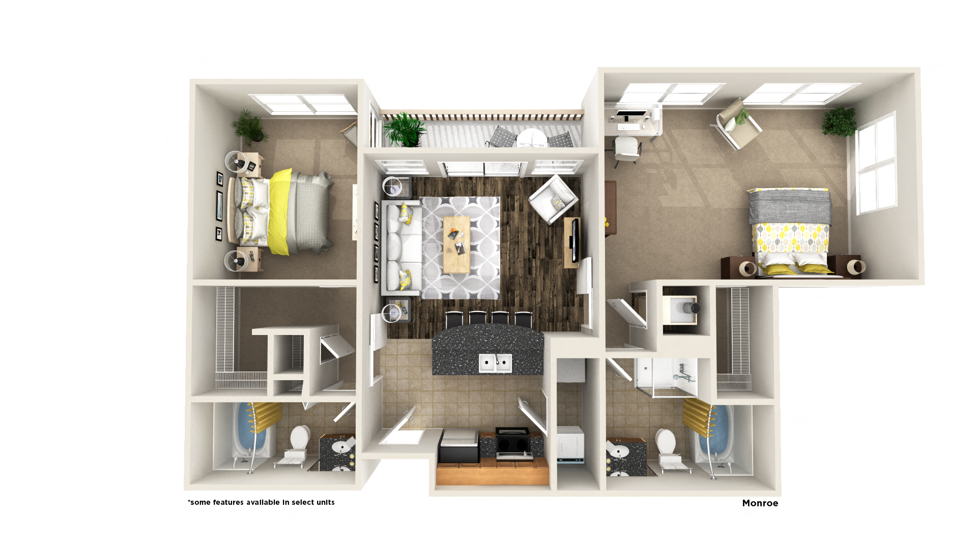 Floor plan for 2 beds, 2 baths, 1188 sqft