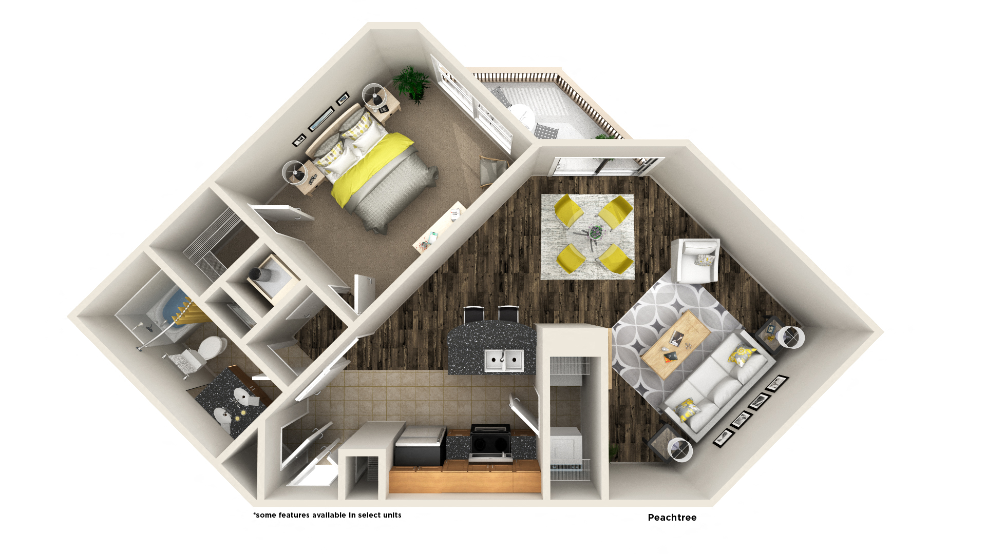Floor plan for 1 bed, 1 bath, 801 sqft