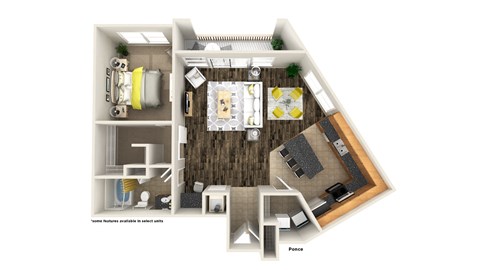 Floor plan for 1 bed, 1 bath, 1063 sqft