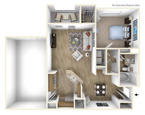 Floor plan for 1 bed, 1 bath, 880 sqft