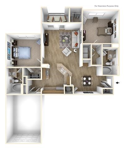 Floor plan for 2 beds, 2 baths, 1177 sqft