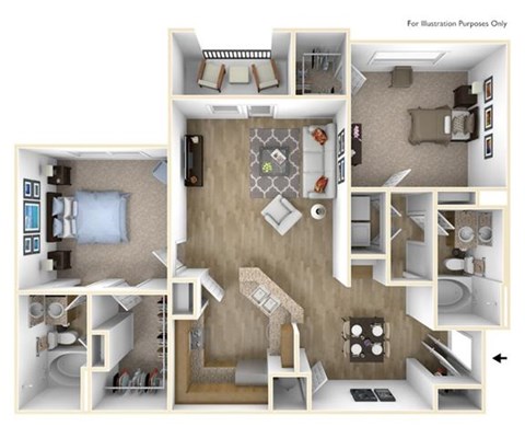 Floor plan for 2 beds, 2 baths, 1177 sqft
