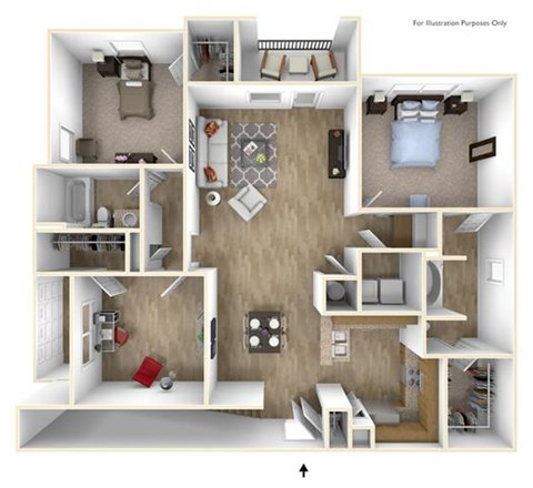 Floor plan for 3 beds, 2 baths, 1460 sqft
