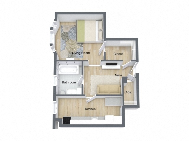 Floor plan for studio, 1 bath, 430 sqft