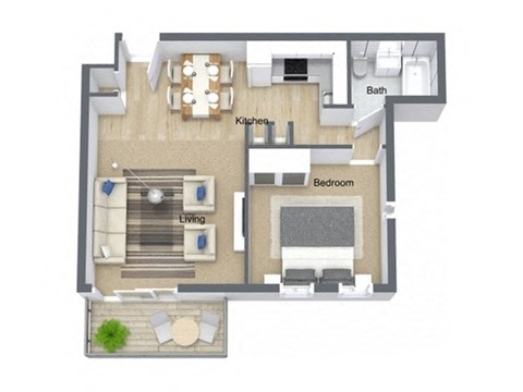 Floor plan for 1 bed, 1 bath, 600 sqft