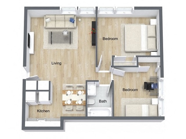 Floor plan for 2 beds, 1 bath, 720 sqft