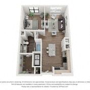 Floor plan for 1 bed, 1 bath, 691 sqft