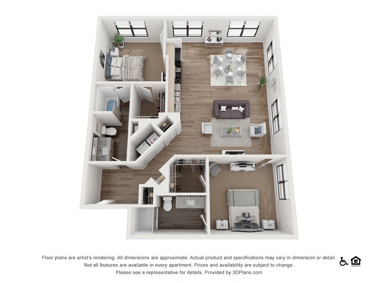 Floor plan for 2 beds, 2 baths, 1269 sqft