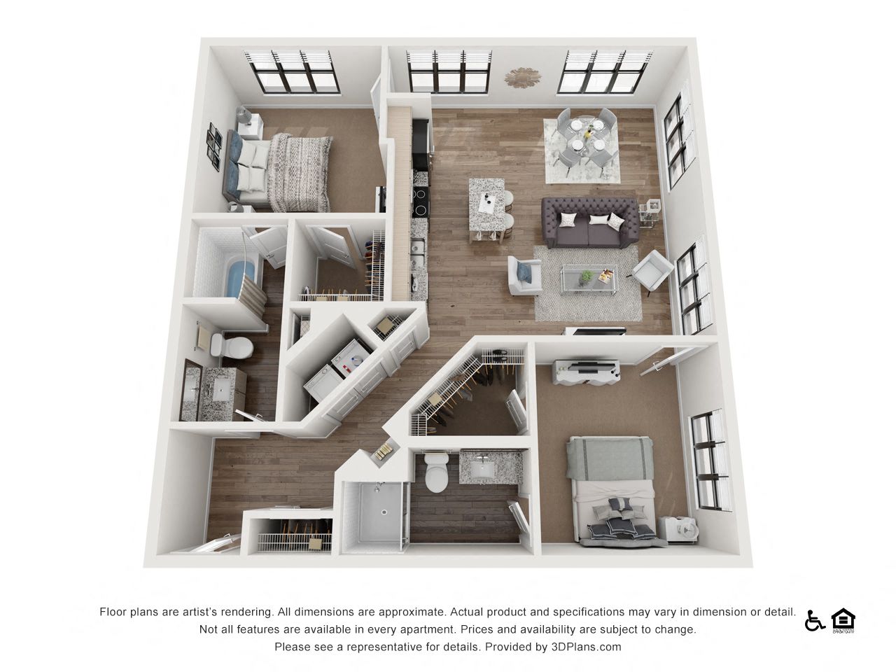 Floor plan for 2 beds, 2 baths, 1098 sqft