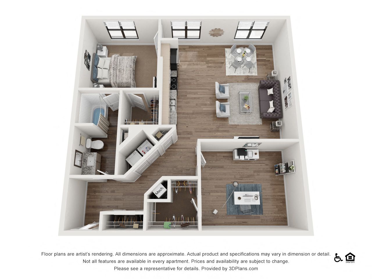 Floor plan for 1 bed, 1 bath, 1094 sqft