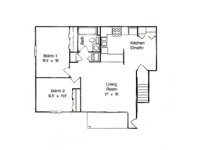Floor plan for 2 beds, 1 bath, 1100 sqft