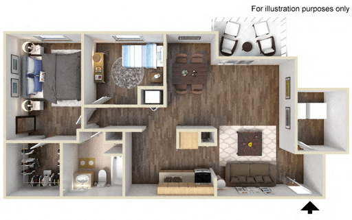 Floor plan for 2 beds, 1 bath, 950 sqft