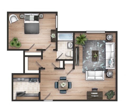 Floor plan for 1 bed, 1 bath, 695 sqft
