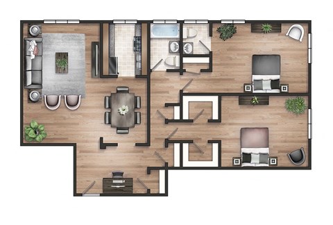 Floor plan for 2 beds, 1.5 baths, 1060 sqft