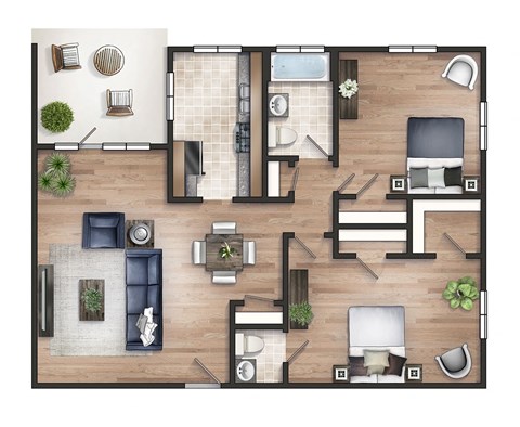 Floor plan for 2 beds, 1.5 baths, 1020 sqft