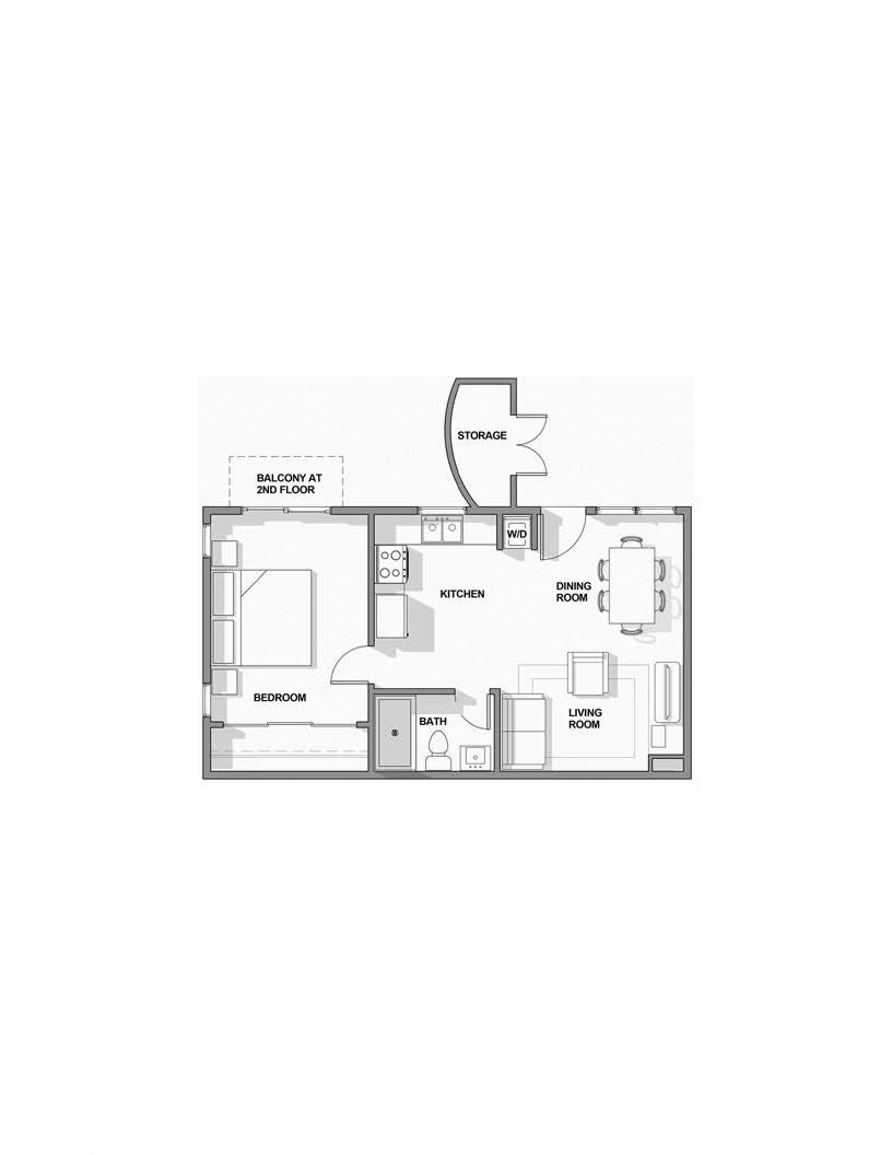 Floor plan for 1 bed, 1 bath, 618 sqft