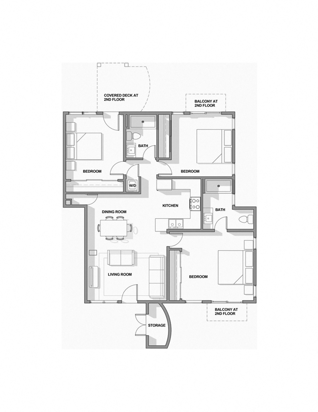 Floor plan for 3 beds, 2 baths, 1201 sqft