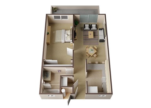 Floor plan for 1 bed, 1 bath, 560 sqft