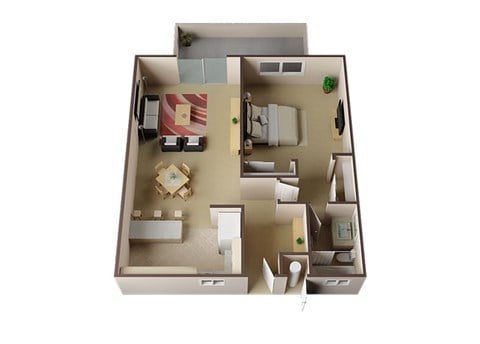 Floor plan for 1 bed, 1 bath, 714 sqft