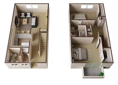 Floor plan for 2 beds, 1.5 baths, 960 sqft